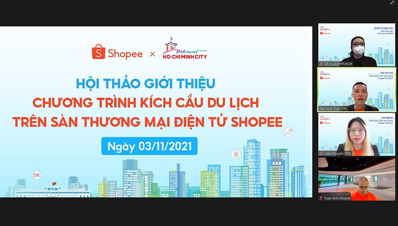 Các đại biểu trao đổi trực tuyến tại buổi hội thảo về kích cầu du lịch trên sàn thương mại điện tử. (Nguồn ảnh: baotintuc.vn)